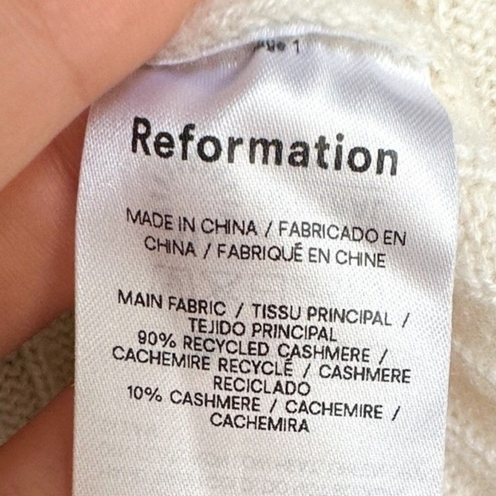 Reformation Sydney Cashmere Collared Sweater Ribbed V Neck Ivory Size Large - Picture 6 of 7